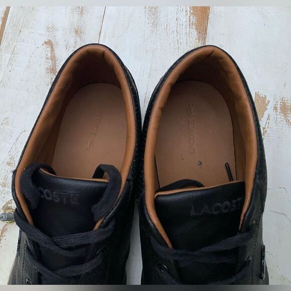 LACOSTE men’s Bayliss Black leather casual Sneakers sz 11.5 preppy classic EUC - Picture 4 of 14